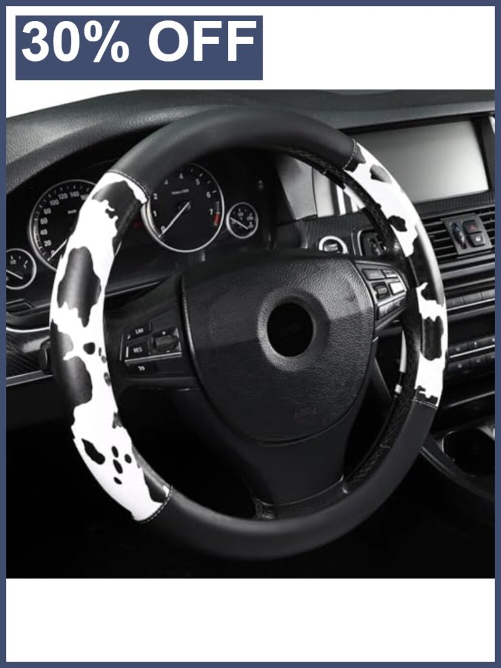 Cow Print Steering Wheel Cover Microfiber Leather Anti-Slip 14.5-15 in